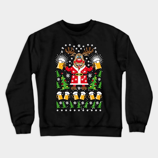 81 Reindeer Deer Rudolph Beer Santa Crewneck Sweatshirt by Margarita7